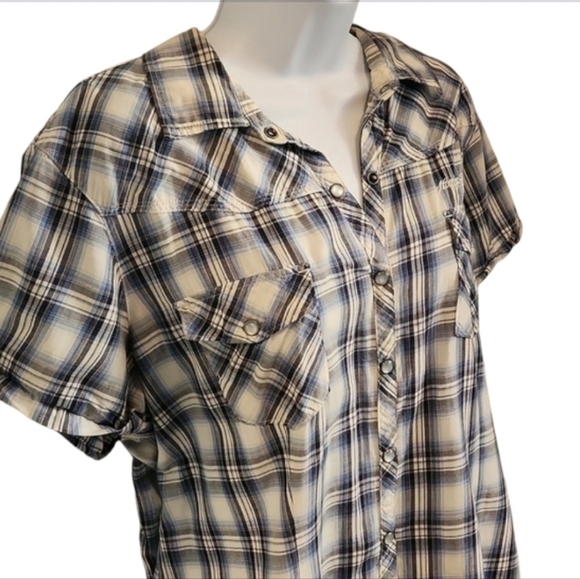 Harle, Davidson Blue Plaid Women's Top With Pearl Buttons. Xl - Picture 4 of 10